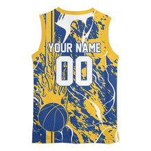Load image into Gallery viewer, Custom Blue And Yellow Flame Basketball Jerseys With Name And Number, Basketball Team Uniform IPHW10525