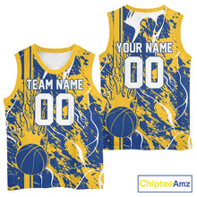 Load image into Gallery viewer, Custom Blue And Yellow Flame Basketball Jerseys With Name And Number, Basketball Team Uniform IPHW10525