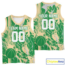 Load image into Gallery viewer, Custom Green And Cream Flame Basketball Jerseys With Name And Number, Basketball Team Uniform IPHW10528