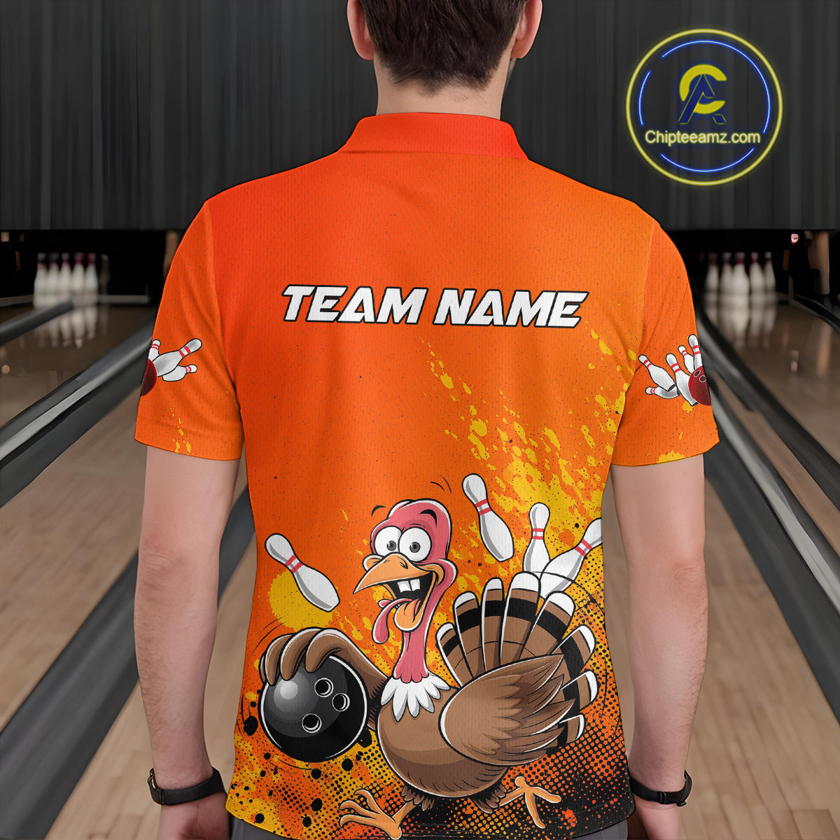 Custom Funny Turkey Bowling Thanksgiving Bowing Outfit Team Polo Shirts For Men IPHW9786