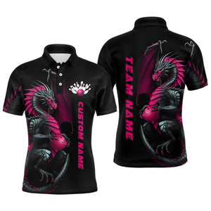 Custom Black And Pink Dragon Bowling Shirts For Men, Dragon Bowling Team Shirt Bowlers Outfit IPHW7293