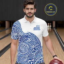 Load image into Gallery viewer, Custom Blue And White Tribal Dragon Men Bowling Polo Shirt, Polynesian Bowling Shirt IPHW10342