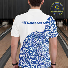 Load image into Gallery viewer, Custom Blue And White Tribal Dragon Men Bowling Polo Shirt, Polynesian Bowling Shirt IPHW10342
