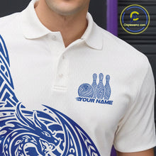 Load image into Gallery viewer, Custom Blue And White Tribal Dragon Men Bowling Polo Shirt, Polynesian Bowling Shirt IPHW10342