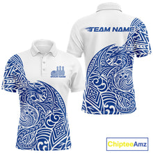 Load image into Gallery viewer, Custom Blue And White Tribal Dragon Men Bowling Polo Shirt, Polynesian Bowling Shirt IPHW10342