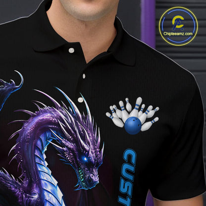 Personalized Blue Dragon Bowling Team Jerseys Men Polo Shirts Bowling League Shirts IPHW5353