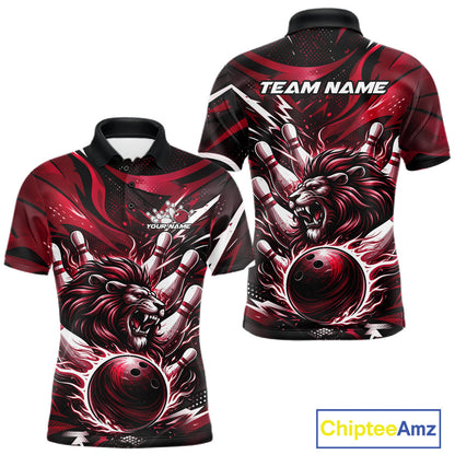 Custom Red Flame Bowling Ball Lion Bowling Jerseys, Lion Men Polo Bowling Shirt IPHW10351