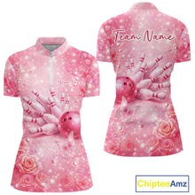 Load image into Gallery viewer, Custom Elegant Pink Butterfly And Roses Women Bowling Quarter-Zip Shirt, Ladies Outfit IPHW11142