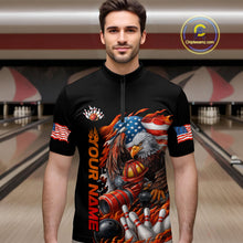 Load image into Gallery viewer, Custom Patriotic Flame Eagle Men Bowling Team Shirt, Firefighter Bowling Shirt IPHW10202