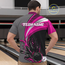 Load image into Gallery viewer, Custom Black, Pink And Gray Flame Bowling Quarter-Zip Shirts For Men, Bowling Team League Shirt IPHW9275