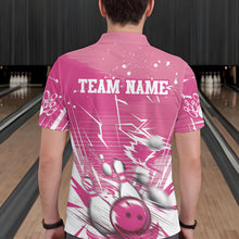 Load image into Gallery viewer, Custom White And Pink Bowling Team Men Polo Shirts, Bowling Ball And Pins Jerseys IPHW9601