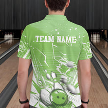 Load image into Gallery viewer, Custom White And Green Bowling Team Men Polo Shirts, Bowling Ball And Pins Jerseys IPHW9603