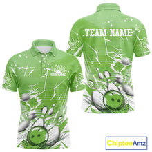 Load image into Gallery viewer, Custom White And Green Bowling Team Men Polo Shirts, Bowling Ball And Pins Jerseys IPHW9603