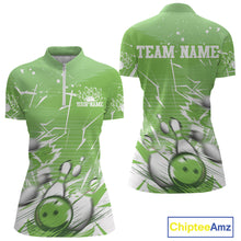 Load image into Gallery viewer, Custom White And Green Bowling Team Women Quarter-Zip Shirt, Bowling Ball And Pins Jersey IPHW9603