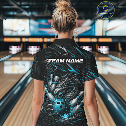 Custom Turquoise Blue Dragon Bowling Jerseys, Dragon Bowling Team Women Polo Shirt IPHW10363