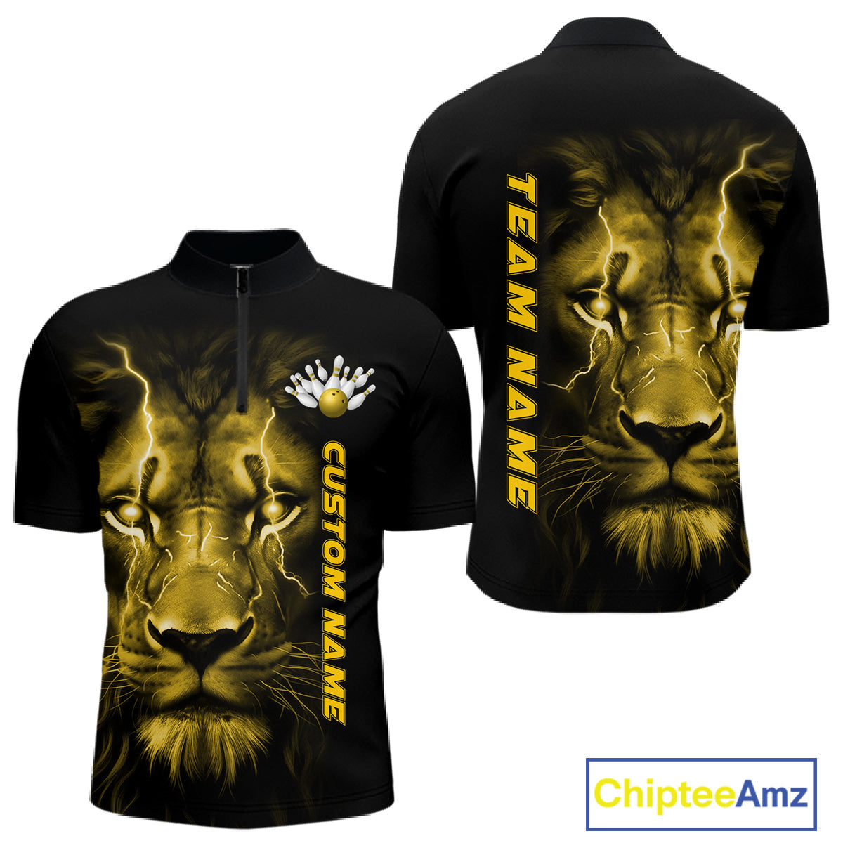 Custom Yellow Thunder Lightning Lion Bowling Shirt For Men, Lion Bowling Team Jerseys IPHW10668