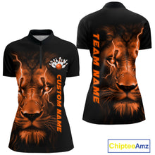 Load image into Gallery viewer, Custom Orange Thunder Lightning Lion Bowling Shirt For Women, Lion Bowling Team Jerseys IPHW10669