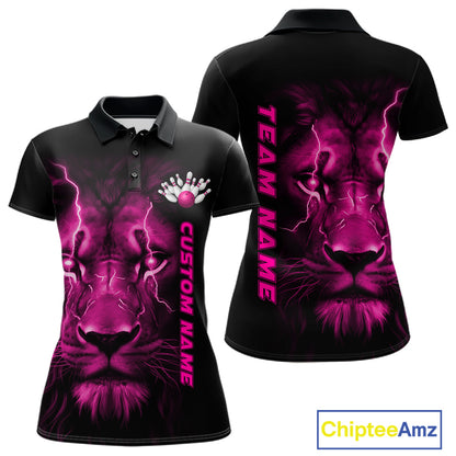 Custom Pink Thunder Lightning Lion Bowling Shirt For Women, Lion Bowling Team Jerseys IPHW10670