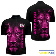 Load image into Gallery viewer, Custom Pink Thunder Lightning Lion Bowling Shirt For Men, Lion Bowling Team Jerseys IPHW10670