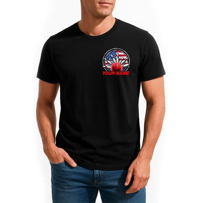 Custom Bowling T-Shirts For Men, Patriotic US Bowling Style With American Flag IPHW9071