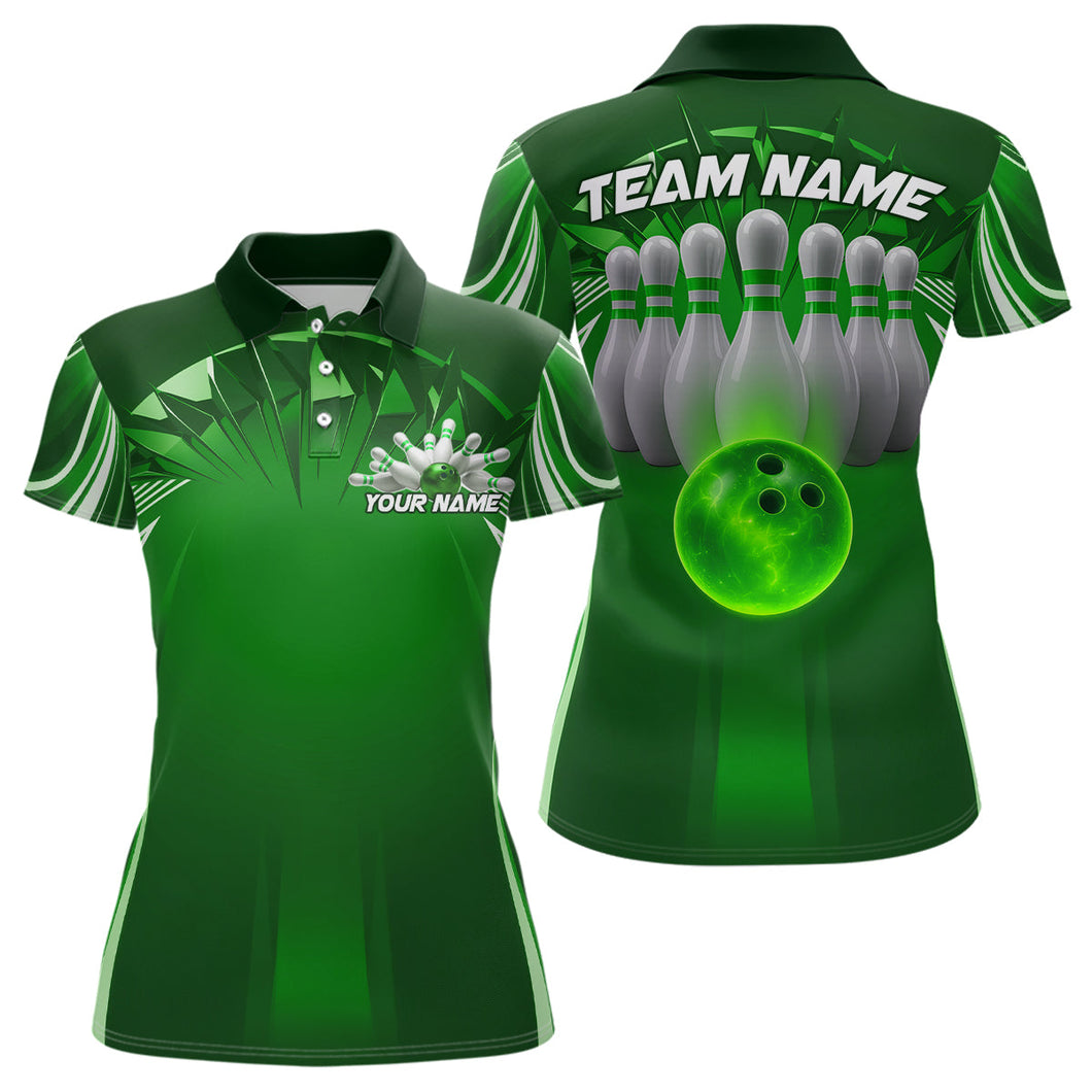 Custom Green Bowling Tournament Bowling Polo Shirts For Women With Team Name IPHW9281