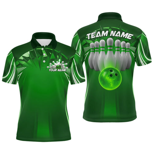 Custom Green Bowling Tournament Bowling Polo Shirts For Men With Team Name IPHW9281