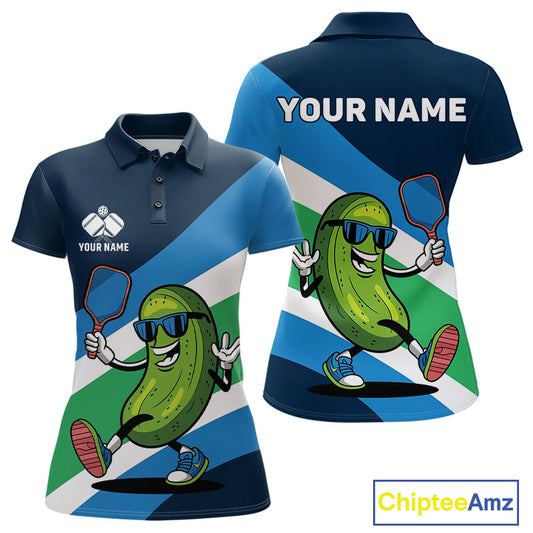Custom Funny Pickleball Polo Shirts For Women, Pickles Playing Pickleball Humorous Shirt IPHW9430