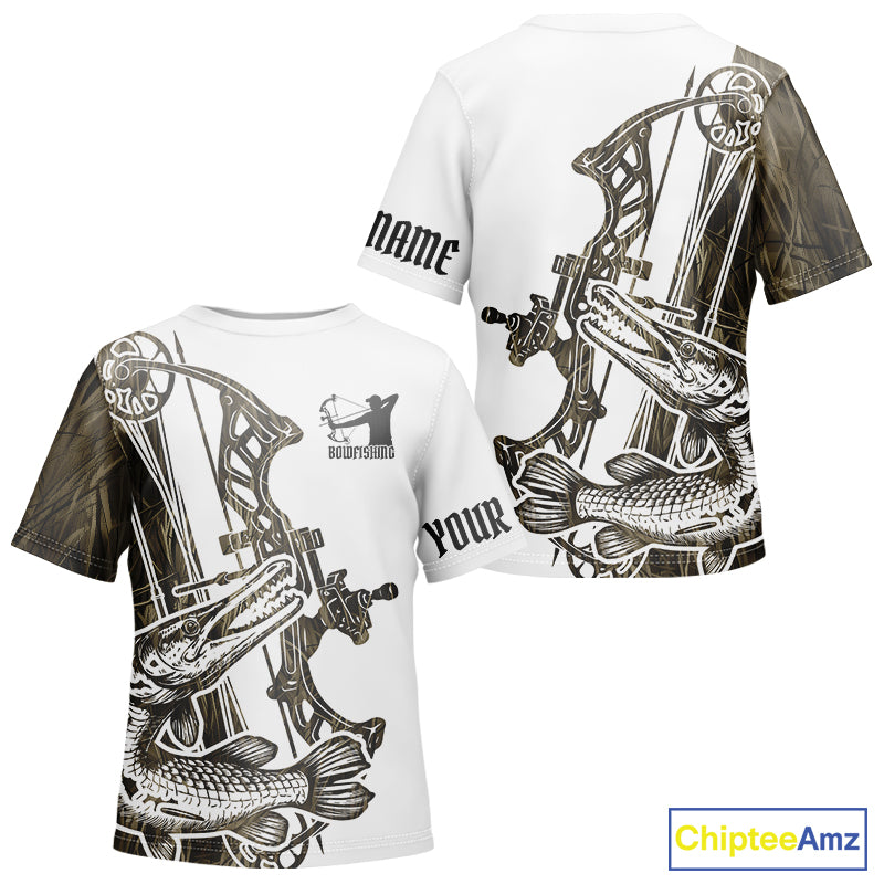 Custom Grass Camo Alligator Gar Bowfishing Kids T Shirts, Bow Fishing Shirt IPHW9290