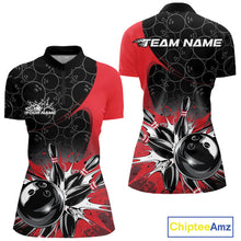 Load image into Gallery viewer, Custom Red Bowling Team Women Quarter Zip Shirt, Bowling Pattern Bowling League Shirt IPHW9623