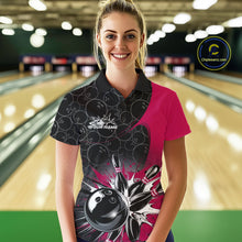 Load image into Gallery viewer, Custom Pink Bowling Team Polo Shirts For Women, Bowling Pattern Bowling League Shirt IPHW9626