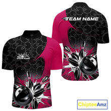 Load image into Gallery viewer, Custom Pink Bowling Team Quarter-Zip Shirts For Men, Bowling Pattern Bowling League Shirt IPHW9626