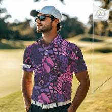 Load image into Gallery viewer, Pink and purple animal prints pattern Mens Golf Polo Shirts Custom Mens golf tops, golfing gifts NQS10243