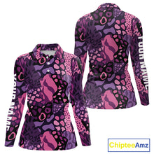 Load image into Gallery viewer, Pink and purple animal prints pattern Women Golf Polo Shirts Custom ladies golf tops, golfing gifts NQS10243