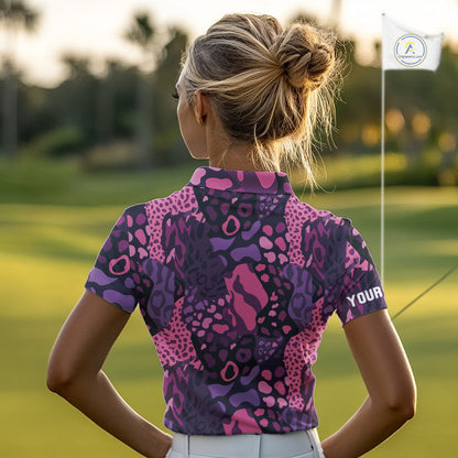 Pink and purple animal prints pattern Women Golf Polo Shirts Custom ladies golf tops, golfing gifts NQS10243