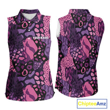 Load image into Gallery viewer, Pink and purple animal prints pattern Women Sleeveless Polo Shirt Custom ladies golf tops, golf gifts NQS10243