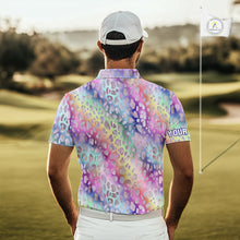 Load image into Gallery viewer, Colorful Neon Rainbow leopard pattern Mens Golf Polo Shirts Custom men's golf outfits, cool golf gift NQS10244