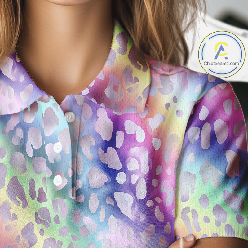 Colorful Neon Rainbow leopard pattern Women Golf Polo Shirt Custom ladies golf outfit cool golf gift NQS10244