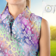 Load image into Gallery viewer, Colorful Neon Rainbow leopard pattern Women Sleeveless Polo Shirt Custom ladies golf outfit NQS10244