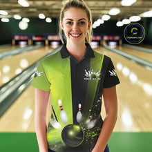 Load image into Gallery viewer, Custom Black And Green Bowling Jerseys, Glowing Motion Graphic Bowling Women Polo Shirt IPHW9443