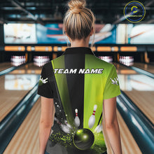 Load image into Gallery viewer, Custom Black And Green Bowling Jerseys, Glowing Motion Bowling Women Quarter-Zip Shirt IPHW9443