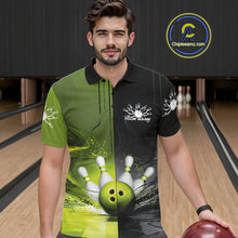 Load image into Gallery viewer, Half Black Half Green Custom Bowling Team Polo Shirts For Men, Bowling Tournament Shirt IPHW9445