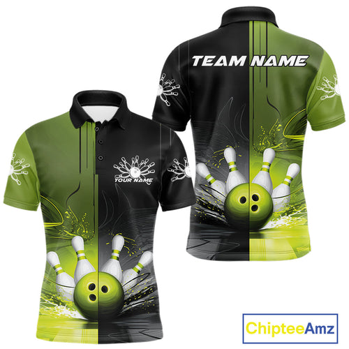 Half Black Half Green Custom Bowling Team Polo Shirts For Men, Bowling Tournament Shirt IPHW9445