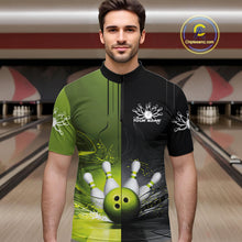 Load image into Gallery viewer, Half Black Half Green Custom Bowling Team Quarter-Zip Shirts For Men, Bowling Tournament Shirt IPHW9445