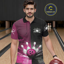 Load image into Gallery viewer, Half Black Half Pink Custom Bowling Team Polo Shirts For Men, Bowling Tournament Shirt IPHW9447