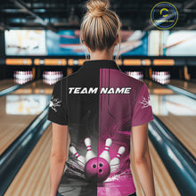 Load image into Gallery viewer, Half Black Half Pink Custom Bowling Team Polo Shirts For Women, Bowling Tournament Shirt IPHW9447