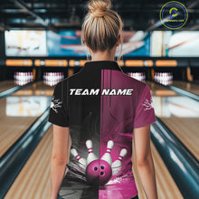 Load image into Gallery viewer, Half Black Half Pink Custom Bowling Women Quarter-Zip Shirt, Bowling Tournament Shirt IPHW9447