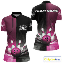 Load image into Gallery viewer, Half Black Half Pink Custom Bowling Women Quarter-Zip Shirt, Bowling Tournament Shirt IPHW9447
