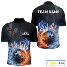 Load image into Gallery viewer, Custom Lightning, Fire And Water Splash Energy Burst Bowling Team Quarter-Zip Shirts For Men IPHW9451