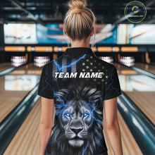 Load image into Gallery viewer, Custom Blue Thunder Lightning Patriotic Lion Women Quarter-Zip Shirt, US Bowling Jersey IPHW9323
