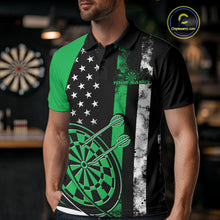 Load image into Gallery viewer, Custom Green Thin Line US Flag Patriotic Dartboard Dart Men Polo Team Shirts, Dart Jerseys IPHW9646